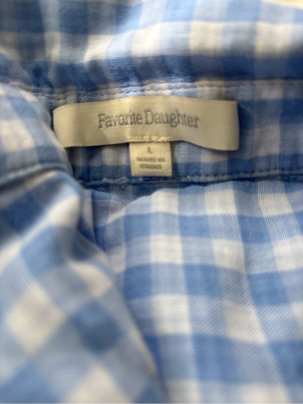 Favorite Daughter Light Blue and White Gingham Button-Down Blouse